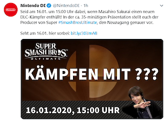 Die nächste Smash Bros. Ultimate DLC Nintendo Direct Präsentation findet am 16.01.2020 statt