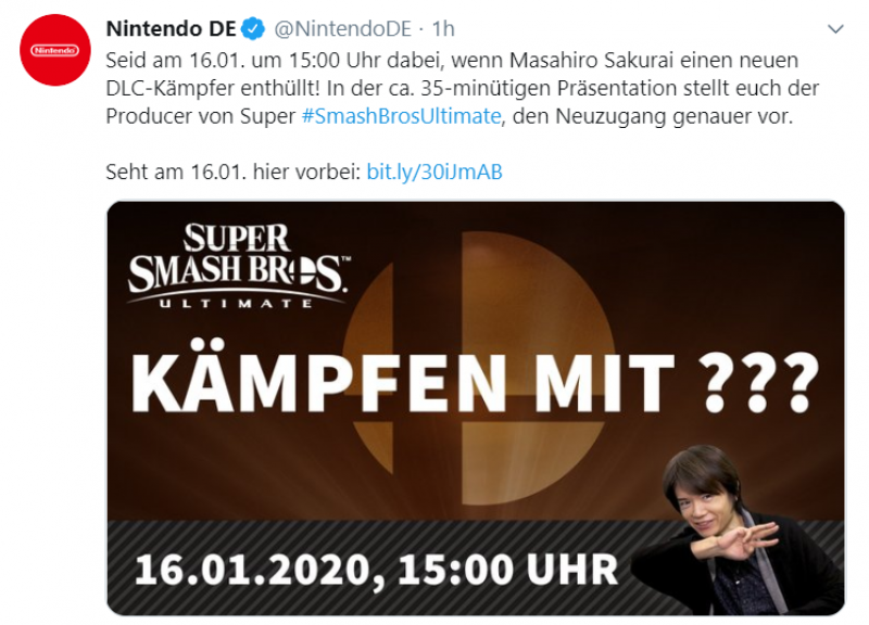 Die nächste Smash Bros. Ultimate DLC Nintendo Direct Präsentation findet am 16.01.2020 statt