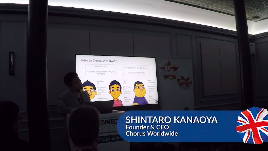 Founder & CEO Shintaro Kanaoya at Pocket Gamer Connects in London 2019 introducing Chorus Worldwide. Topic: "Porting to console – Why alternative platforms options matter"