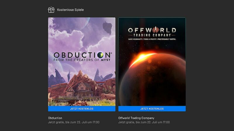 Obduction und Offworld Trading Company kostenlos im Epic Games Store