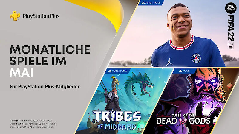 Die PS Plus Spiele im Mai sind FIFA 22, Tribes of Midgard und Curse of the Dead Gods
